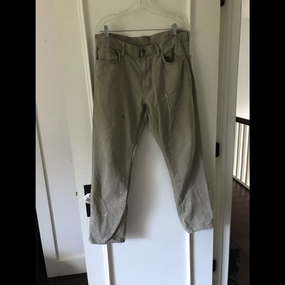 Old Navy Boyfriend Khaki Colored Jeans Distressed Naturally - Picture 15 of 16